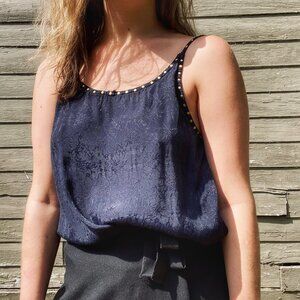 Urban Outfitters womens backless black slinky spaghetti strap  tank top | SMALL